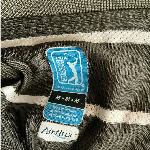 PGA Tour Airflux Polo Shirt Mens Medium Short Sleeve Striped Quarter Button Golf - Picture 8 of 8